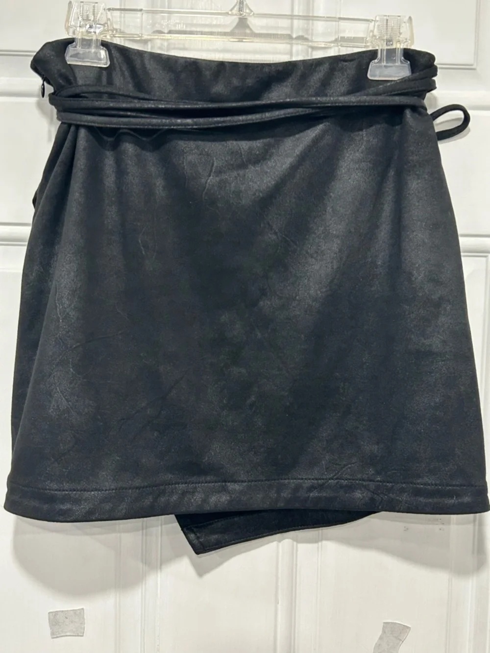 Free People Faux Suede Wrap Mini Skirt Lined Black Strappy Boho Chic Festival 4